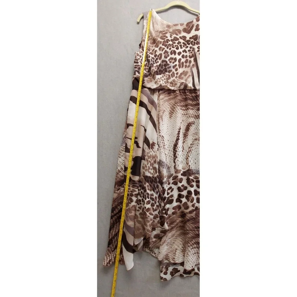 Dressbarn Animal Print Midi Dress 16 Asymmetric Hem Brown Resort Flowy Vacation